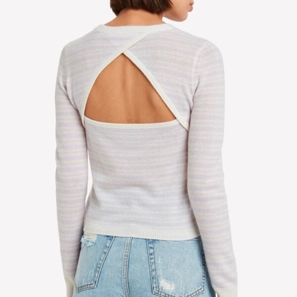 NWT Intermix Noelle Cashmere Striped Crossover Back Sweater - Picture 3 of 15